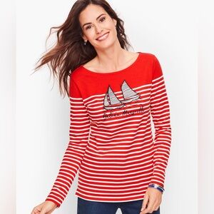 Talbots Nautical Embroidered Striped Sweater